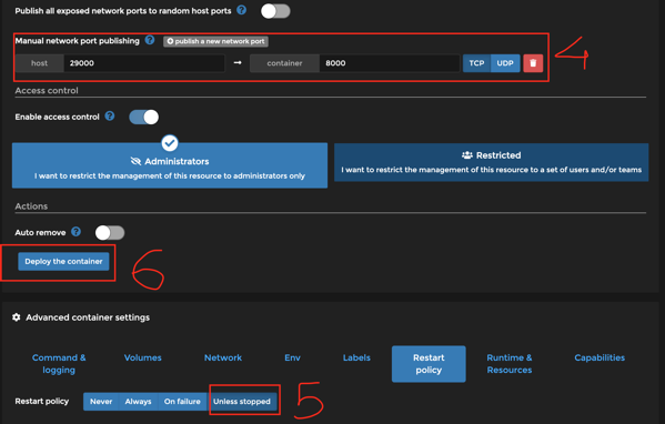 Portmapping restartpolicy